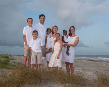 family portrait on Sullivan's Island beach